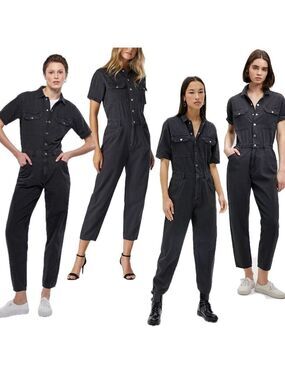 Mavi Gold Doria denim jumpsuit dark gray short sleeve button front Sz M